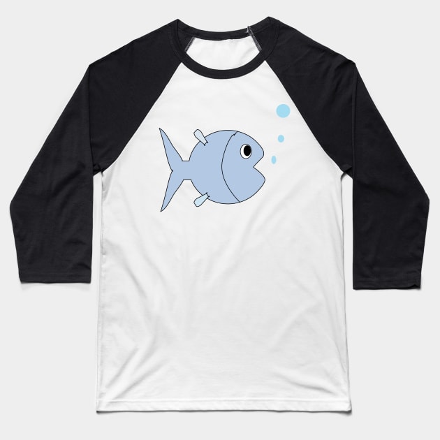 Blue fish doodle drawing Baseball T-Shirt by 4wardlabel